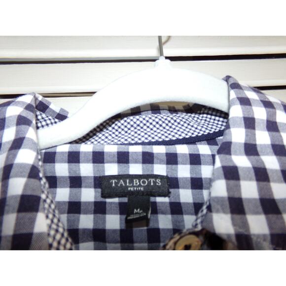 Talbots black/white checked button front blouse PM Excellent 100% cotton - Picture 3 of 3